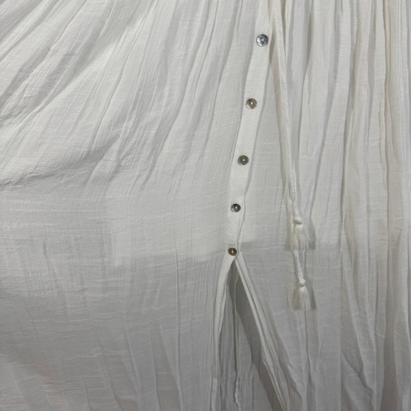 Aakaa White Boho Deep V-Neck Tassel Waist Beach Cover-Up Maxi Dress Size S - Picture 7 of 16